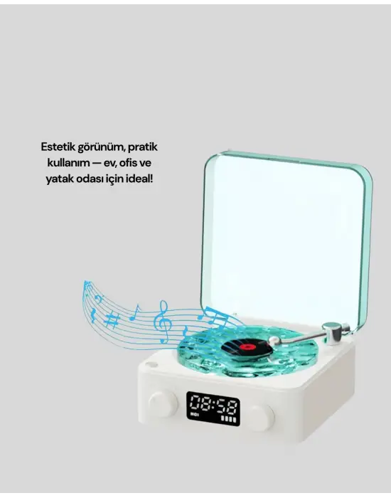 Bluetooth Hoparlör – 3-ü-1 Saatli Gece Lambası Ve Vintage Tasarım