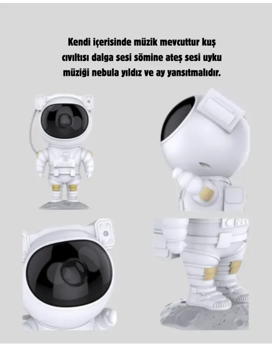 Bluetooth Müzikli Astronot Projeksiyon Lambası Yıldız Ve Ay Efektli