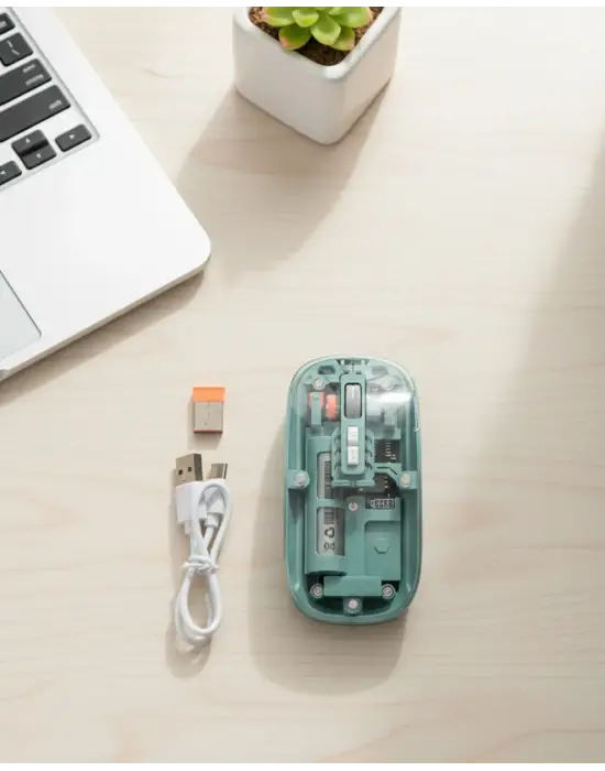 Bluetooth Ve 2.4g Usb Destekli Pilli Kablosuz Şeffaf Mouse