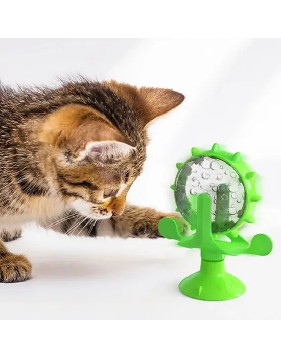 Buffer® Vantuzlu Zilli İnteraktif Dönebilen Mama Kaplı Renkli Eğlenceli Eğitici Kedi Oyuncağı