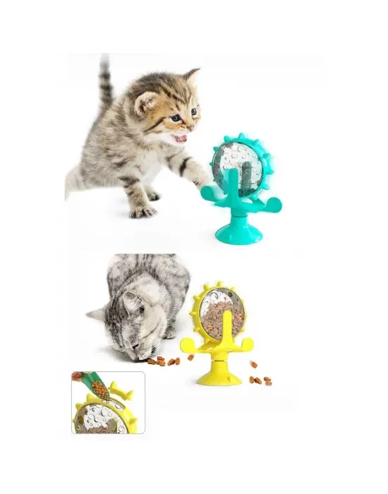 Buffer® Vantuzlu Zilli İnteraktif Dönebilen Mama Kaplı Renkli Eğlenceli Eğitici Kedi Oyuncağı