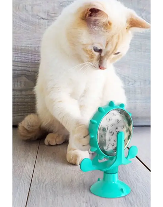 Buffer® Vantuzlu Zilli İnteraktif Dönebilen Mama Kaplı Renkli Eğlenceli Eğitici Kedi Oyuncağı