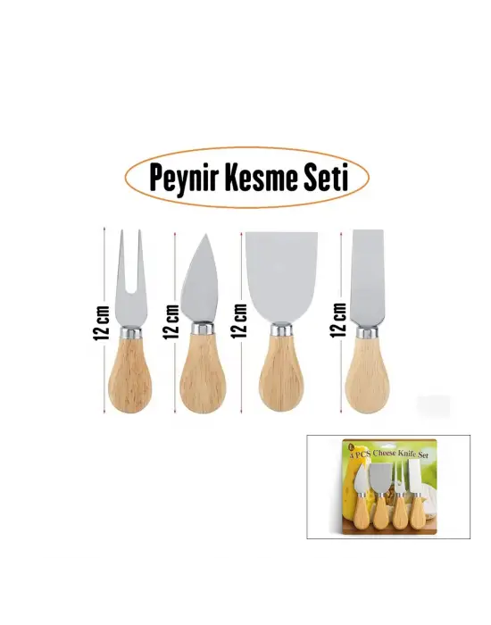 Cheese Knife Set 4pcs Peynir Bıçak Seti Ahşap Bambu Saplı