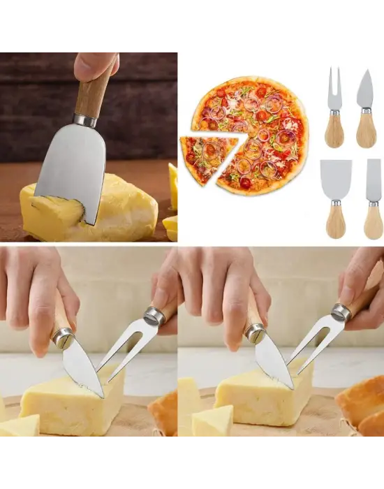 Cheese Knife Set 4pcs Peynir Bıçak Seti Ahşap Bambu Saplı