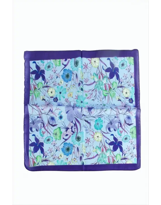 Çiçek Desenli Mor Renkli Zr Şifon Fular 50*50 cm