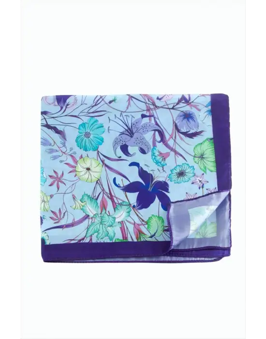 Çiçek Desenli Mor Renkli Zr Şifon Fular 50*50 cm