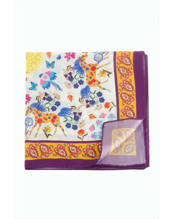 Çiçek Desenli Zr Şifon Fular 50*50 cm