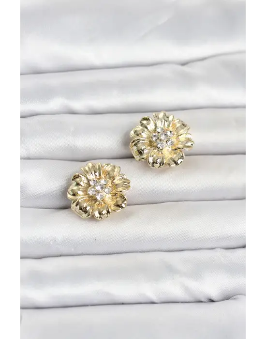 Çiçek Model Zirkon Taşlı Düğme veya Manşet Broşu