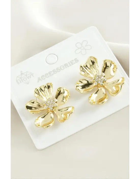 Çiçek Taşlı Metal Küpe