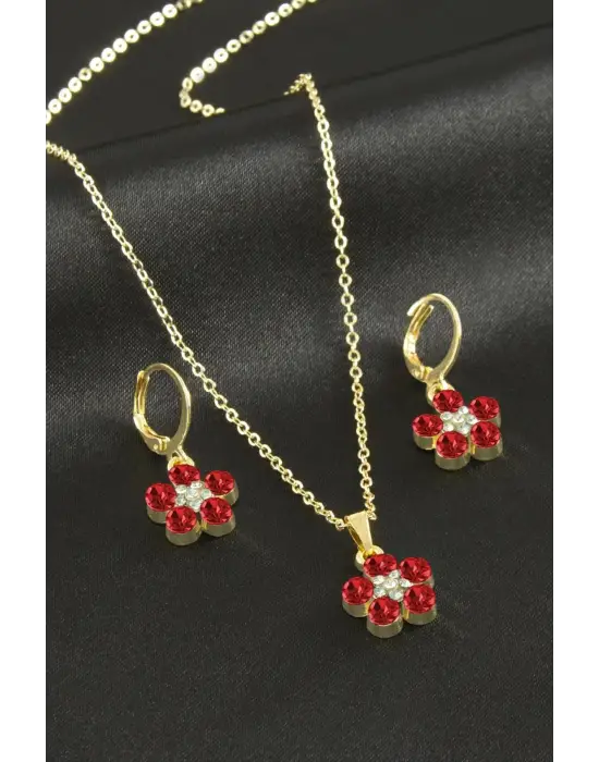 Çiçek Taşlı Set Kolye
