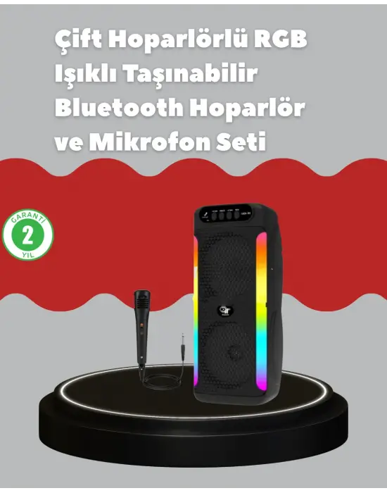 Çift 4 İnç Hoparlörlü Rgb Işıklı Bluetooth Ses Sistemi