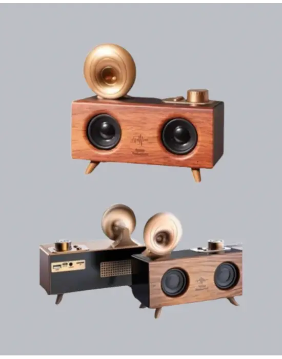 Çift Hoparlörlü Bluetooth Gramofon Speaker – Fm Radyo, Usb, Sd Kart Ve Aux Girişli
