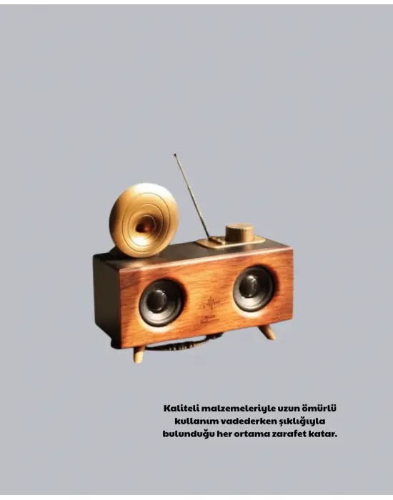 Çift Hoparlörlü Bluetooth Gramofon Speaker – Fm Radyo, Usb, Sd Kart Ve Aux Girişli