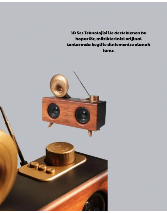 Çift Hoparlörlü Bluetooth Gramofon Speaker – Fm Radyo, Usb, Sd Kart Ve Aux Girişli