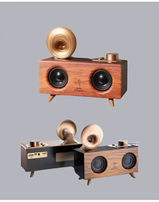 Çift Hoparlörlü Retro Bluetooth Speaker 1800mah Bataryalı Aux Usb Sd Kartlı