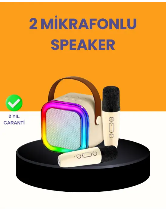 Çift Mikrofonlu Kompakt Karaoke Hoparlör – Uzun Pil Ömrü