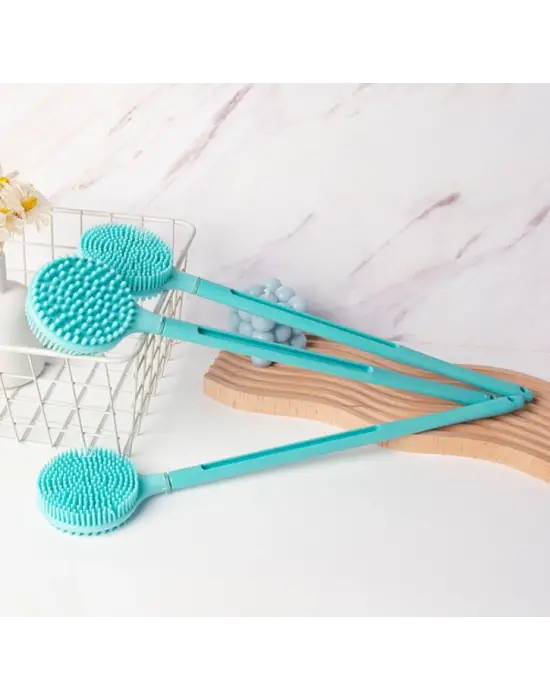 Çift Taraflı Silikon Uzun Saplı  Banyo Fırçası Cm-331