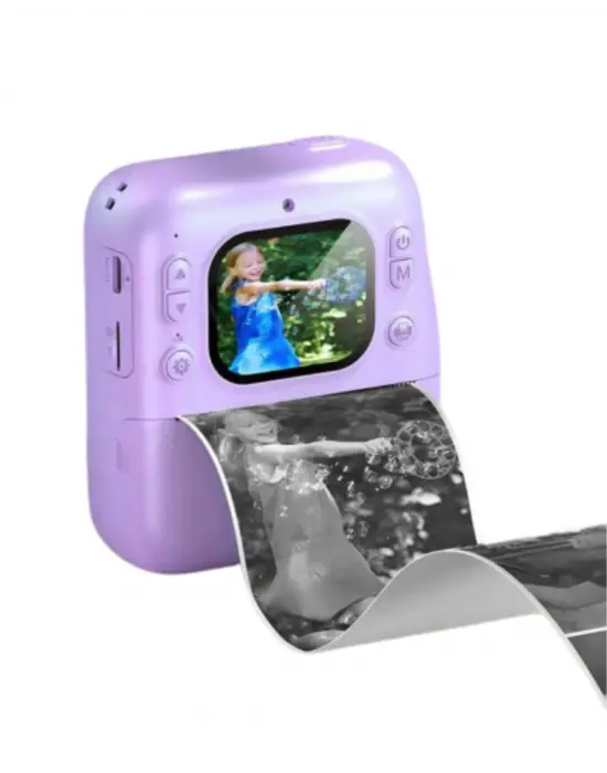 Çocuklar İçin Anında Baskılı Kamera Hd Ekran 4 Rulo Kağıt 5 Kalem Set Hediyeli