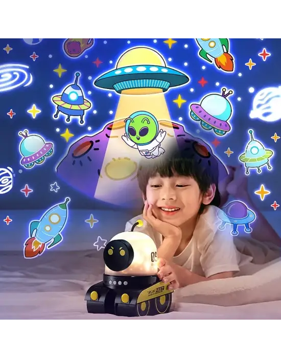 Çocuklar Için Eğitici Ve Eğlenceli Robot Temali Projektör Gece Lambasi