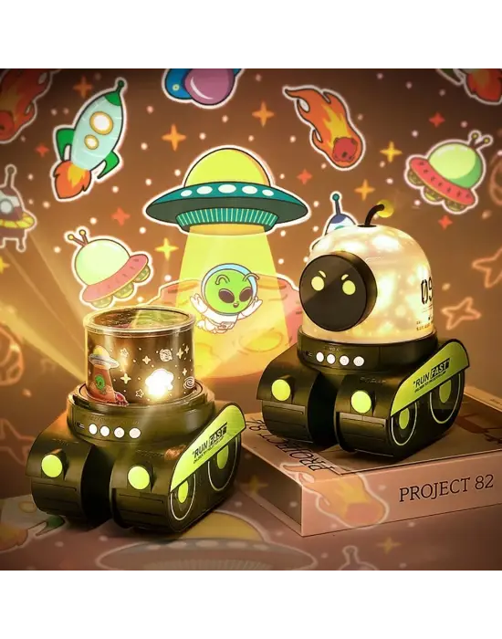 Çocuklar Için Eğitici Ve Eğlenceli Robot Temali Projektör Gece Lambasi