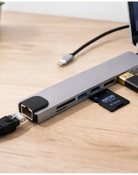 Çok Fonksiyonlu Type C Hub Usb Hdmı Ethernet Kart Okuyucu