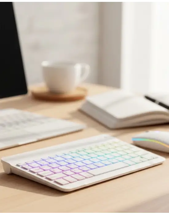 Çoklu Cihaz Uyumlu Kablosuz Klavye Mouse Seti Aydınlatmalı