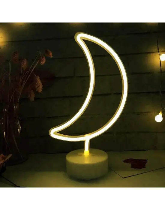 Dekoratif Pilli Ay Tasarımlı 3D Neon Led Masa Ve Gece Lambası