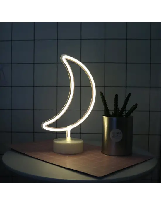 Dekoratif Pilli Ay Tasarımlı 3D Neon Led Masa Ve Gece Lambası