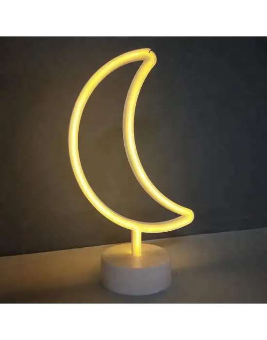 Dekoratif Pilli Ay Tasarımlı 3D Neon Led Masa Ve Gece Lambası
