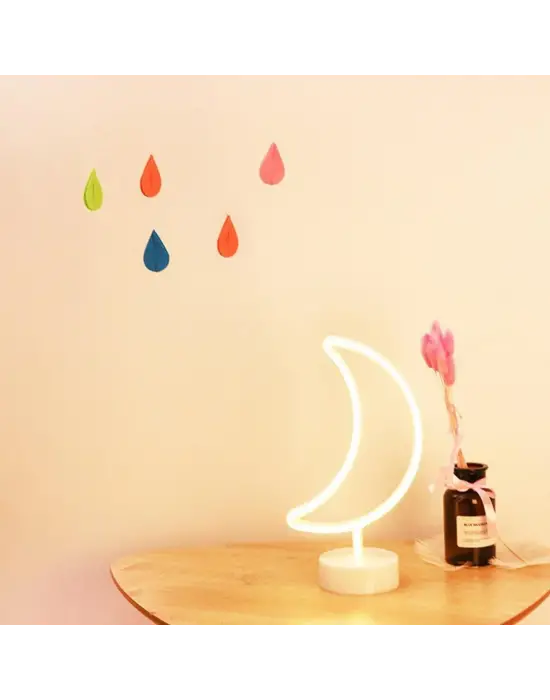 Dekoratif Pilli Ay Tasarımlı 3D Neon Led Masa Ve Gece Lambası