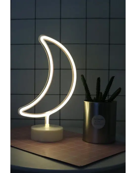 Dekoratif Pilli Ay Tasarımlı 3D Neon Led Masa Ve Gece Lambası