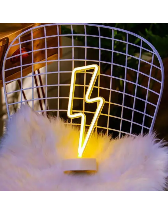 Dekoratif Şimşek Şeklinde Pilli Neon Led Lamba Süs Masa Lambası