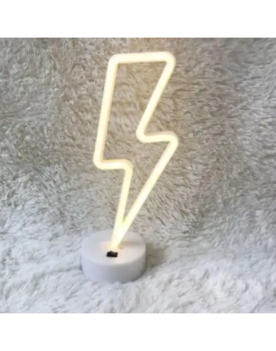 Dekoratif Şimşek Şeklinde Pilli Neon Led Lamba Süs Masa Lambası