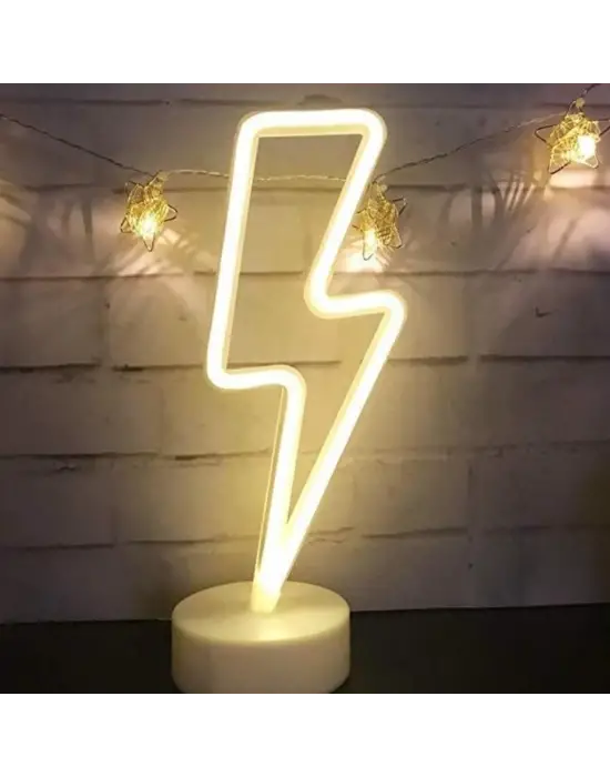 Dekoratif Şimşek Şeklinde Pilli Neon Led Lamba Süs Masa Lambası
