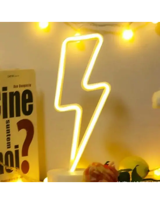 Dekoratif Şimşek Şeklinde Pilli Neon Led Lamba Süs Masa Lambası