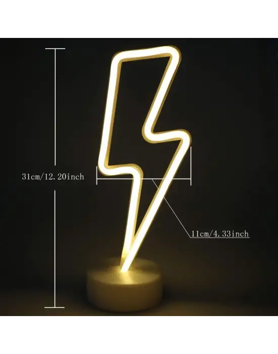 Dekoratif Şimşek Şeklinde Pilli Neon Led Lamba Süs Masa Lambası