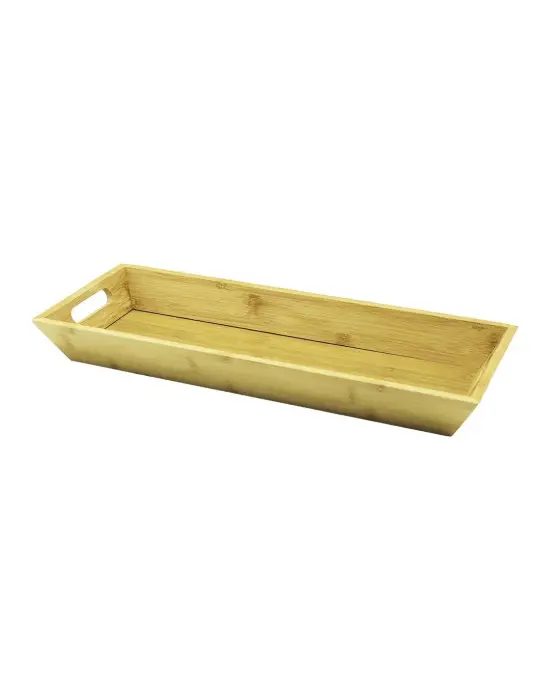Dikdörtgen Çift Kulplu Ahşap Bambu Sunum Tepsisi =16x40cm - Derin=4cm