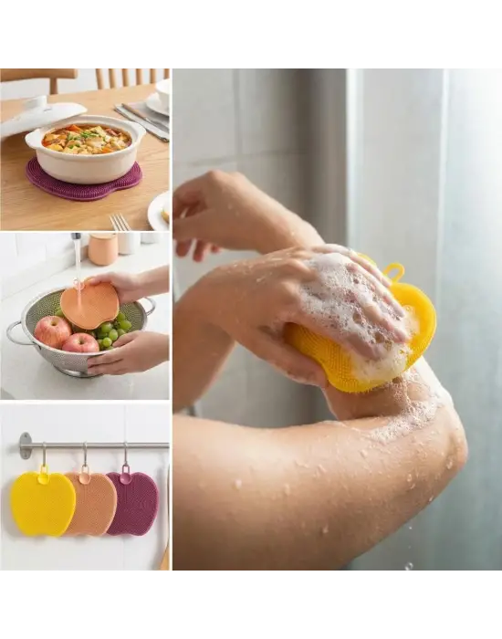 Elma Şekilli Silikon Bulaşık Yıkama Matı – Çok Amaçlı Mutfak Ve Banyo Süngeri