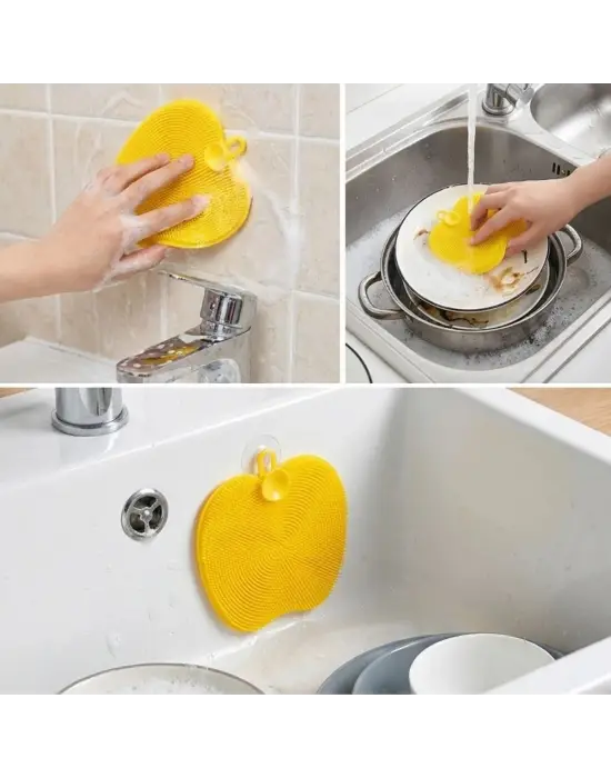 Elma Şekilli Silikon Bulaşık Yıkama Matı – Çok Amaçlı Mutfak Ve Banyo Süngeri