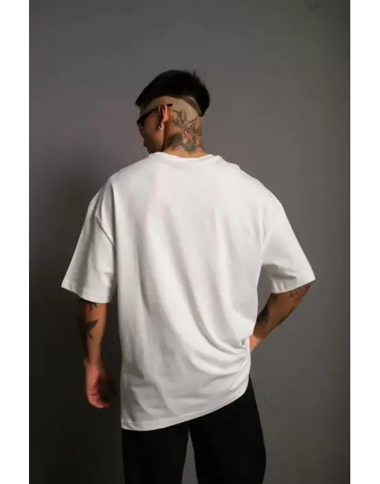 Erkek 24/1 Düz A Kalite Oversize T-shirt - Beyaz
