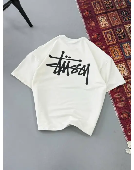Erkek Baskılı Oversize T-shirt - Beyaz