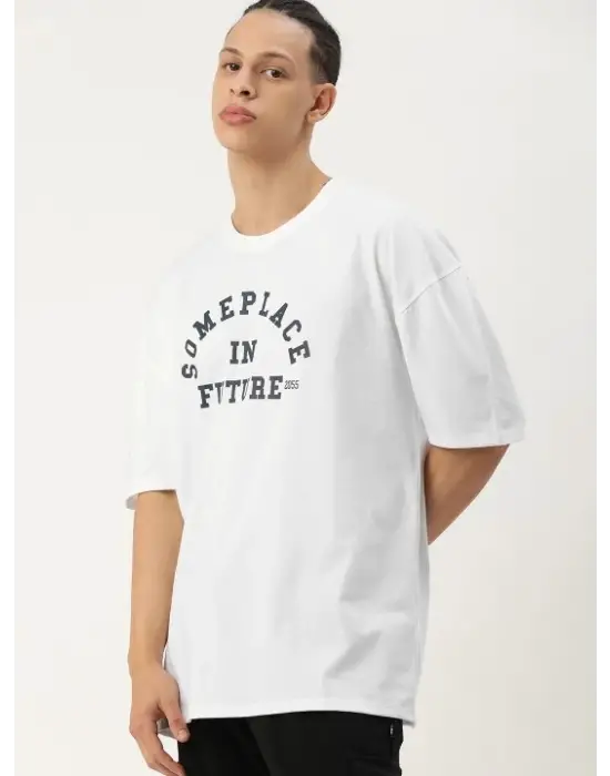Erkek Baskılı Oversize T-shirt - Beyaz