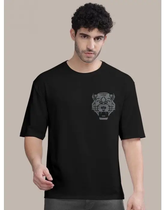Erkek Baskılı Oversize T-shirt - Siyah