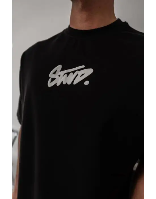 Erkek Baskılı Oversize T-shirt - Siyah
