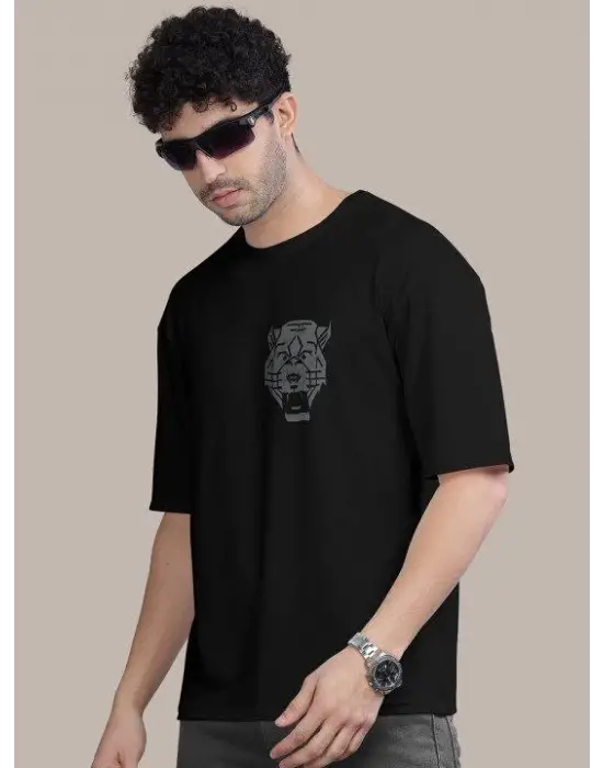 Erkek Baskılı Oversize T-shirt - Siyah