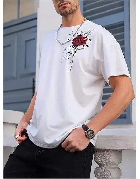 Erkek Bisiklet Yaka Kısa Kol Baskılı T-shirt - Beyaz
