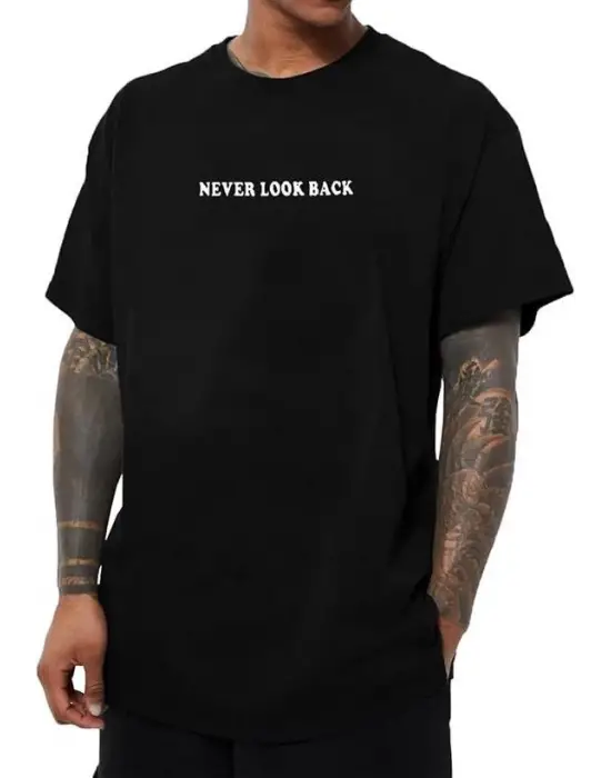 Erkek Bisiklet Yaka Kısa Kol Baskılı T-shirt - Siyah