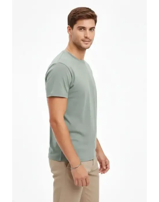 Erkek Bisiklet Yaka Tişört Regular Kalıp Basic Pamuklu Günlük Kullanım T-shirt - Mint Yeşili
