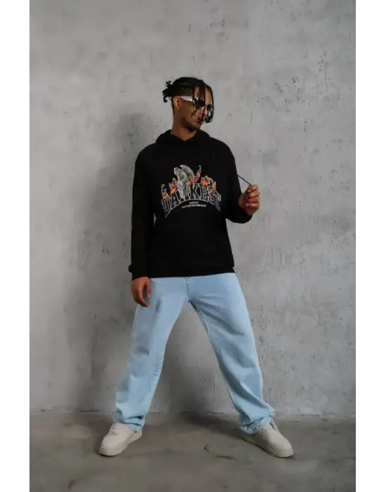Erkek DANKES Baskılı Kapüşonlu Sweat - Siyah
