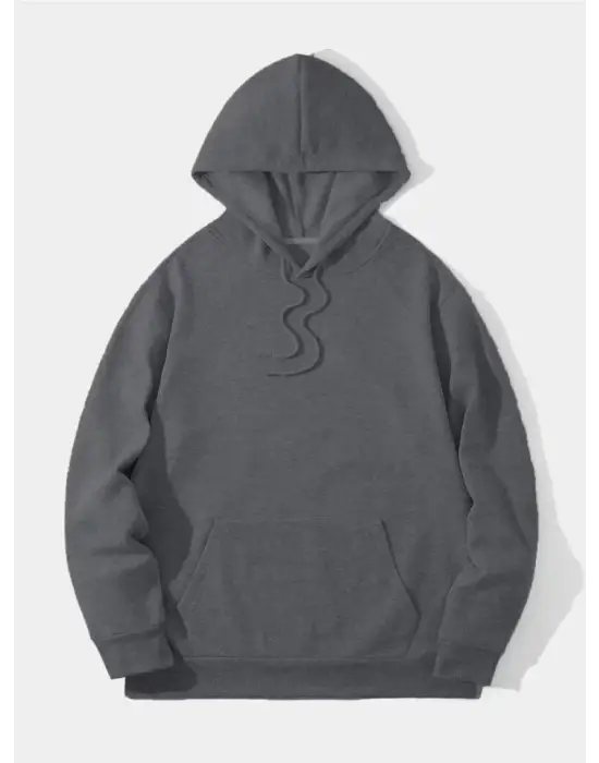 Erkek Düz Kapüşonlu Sweat - Füme